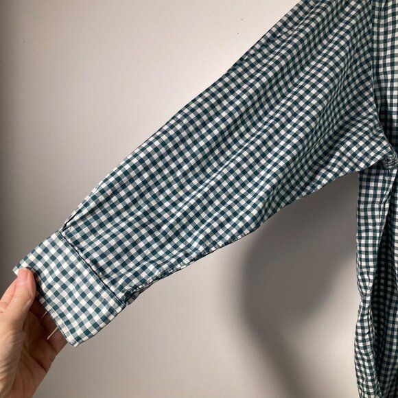 Mens Brooks Brothers Gingham Button Shirt Green White Cotton 16 1/2 Long Sleeve - Picture 5 of 11
